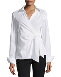 Neiman Marcus Long Sleeve Wrap Blouse White