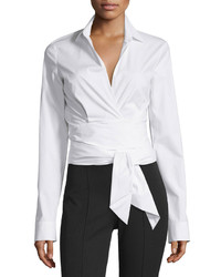 Michael Kors Michl Kors Collection Long Sleeve Wrap Front Blouse White