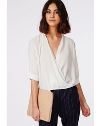 Missguided Wrap Front Dropped Hem Blouse White