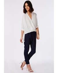 Missguided Wrap Front Dropped Hem Blouse White