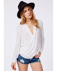 Missguided Wrap Over Blouse White