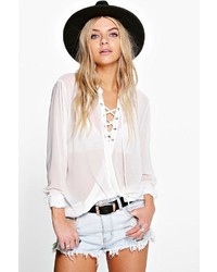 Boohoo Rosie Lace Up Wrap Over Chiffon Blouse