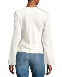 Alexander Wang T By Long Sleeve Knotted Silk Habutai Blouse White