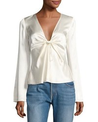 Alexander Wang T By Long Sleeve Knotted Silk Habutai Blouse White