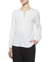 Milly Tessa Long Sleeve Silk Blouse White