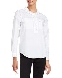 Two By Vince Camuto Lace Up Cotton Blouse