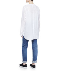Helmut Lang V Neck Long Sleeve Tunic Blouse White