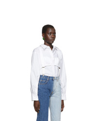PushBUTTON White High Neck Suspenders Blouse