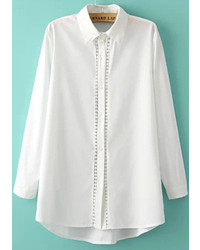 White Long Sleeve Hollow Blouse