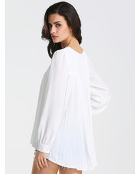 White Long Sleeve Pleated Blouse