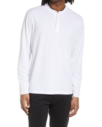 Open Edit Long Sleeve Stand Collar Polo In White At Nordstrom
