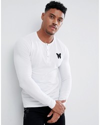 Good For Nothing Muscle Long Sleeve T Shirt In White With Buttons