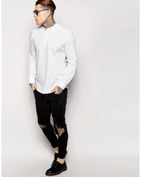 Asos Brand Shirt With 34 Length Placket And Grandad Collar In Regular Fit