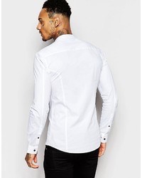 Asos Brand Skinny Fit Shirt With Grandad Collar And Contrast Buttons