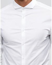 Asos Brand Skinny Shirt In White With Cutaway Collar And Long Sleeves