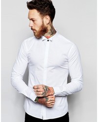 Asos Brand Skinny Shirt With Wing Collar And Long Sleeves