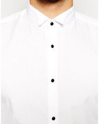 Asos Brand Smart Tux Shirt In Long Sleeve With Wing Collar And Contrast Buttons