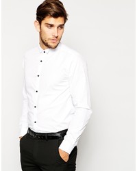 Asos Brand Smart Tux Shirt In Long Sleeve With Wing Collar And Contrast Buttons