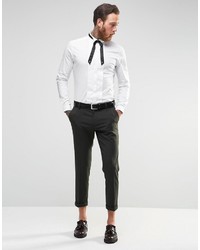 Asos Brand White Shirt In Slim Fit With Stretch And Wing Collar With Pleated Front