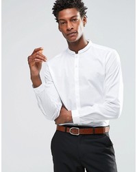 Asos Brand White Shirt With Mandarin Collar In Regular Fit