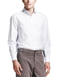 Brunello Cucinelli Long Sleeve Windowpane Shirt White