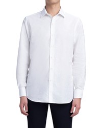 Bugatchi Classic Fit Geo Pattern Stretch Cotton Button Up Shirt In White At Nordstrom
