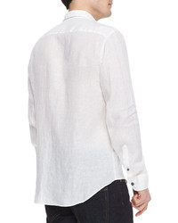 Armani Collezioni Contrast Buttons Linen Shirt White