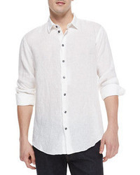 Armani Collezioni Contrast Buttons Linen Shirt White
