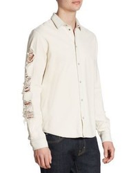 IRO Distressed Woven Cotton Button Down Shirt