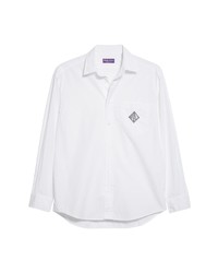 Ralph Lauren Purple Label Embroidered Monogram Cotton Poplin Button Up Shirt