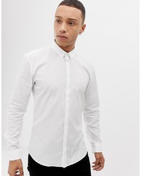 Hugo Ero3 Extra Slim Fit Placket Bar Logo Shirt In White