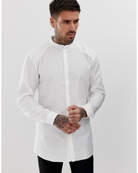 Hugo Ertis Grandad Collar Shirt With Concealed Placket In White