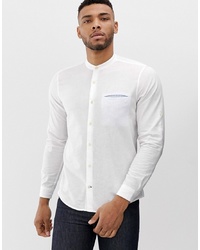 Pull&Bear Join Life Shirt With Granddad Collar Shirt In White