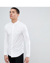 Farah Kompis Slim Fit Pique Jersey Shirt In White