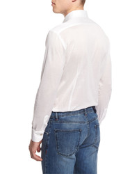 Kiton Long Sleeve Pique Sport Shirt White