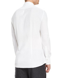 Brunello Cucinelli Long Sleeve Pique Stretch Shirt White