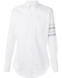 Thom Browne Long Sleeve Shirt With Medium Grey Woven 4 Bar Stripe In White Oxford