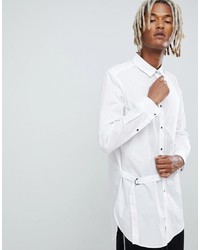 ASOS DESIGN Longline Shirt With Strap Detail In White