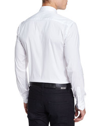 Armani Collezioni Mandarin Collar Woven Shirt White