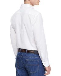 Ermenegildo Zegna Mesh Knit Long Sleeve Sport Shirt White
