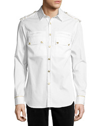 Pierre Balmain Military Shirt With Gold Buttons Off White