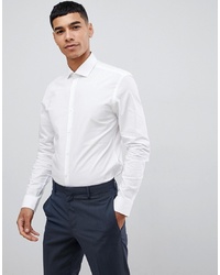 MOSS BROS Moss London Long Sleeve Skinny Stretch Shirt In White
