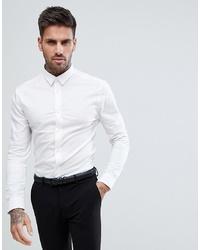 New Look Muscle Fit Poplin Shirt In White