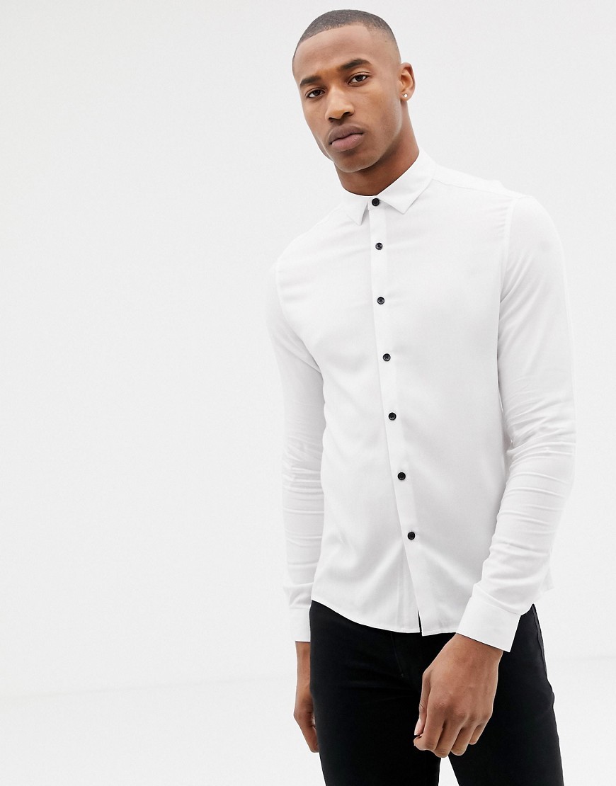 ASOS DESIGN Muscle Viscose Shirt In White, $19 | Asos | Lookastic