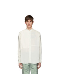 Jil Sander Off White Silk Striped Tara Contrast Patch Shirt