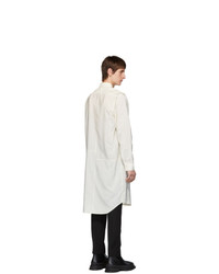 Jil Sander Off White Silk Striped Teles Contrast Patch Shirt