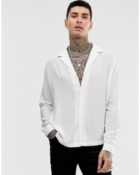 ASOS DESIGN Oversized Viscose Shirt With Deep Revere Collar In White