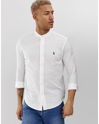 Polo Ralph Lauren Player Logo Grandad Collar Pique Shirt Slim Fit In White