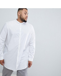 ASOS DESIGN Plus Regular Fit Super Longline Shirt In White With Grandad Collar