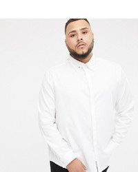 ASOS DESIGN Plus Regular Fit Twill Shirt With Collar Bar In White